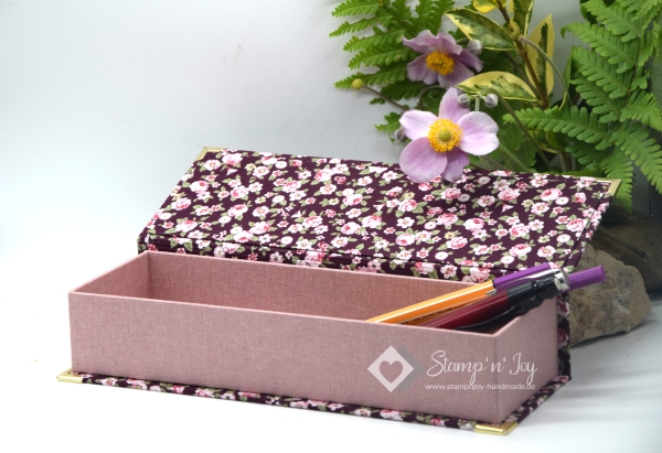 Schachtel mit Klappdeckel ca. 26x9x5cm | floral | burgundy rosa | Art. Nr. 97040302